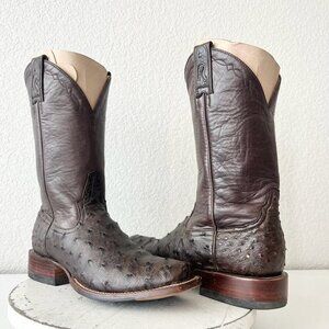 Rod Patrick Mens Cowboy Boots 10.5AAA Brown Full Quill Ostrich Western Blunt Toe